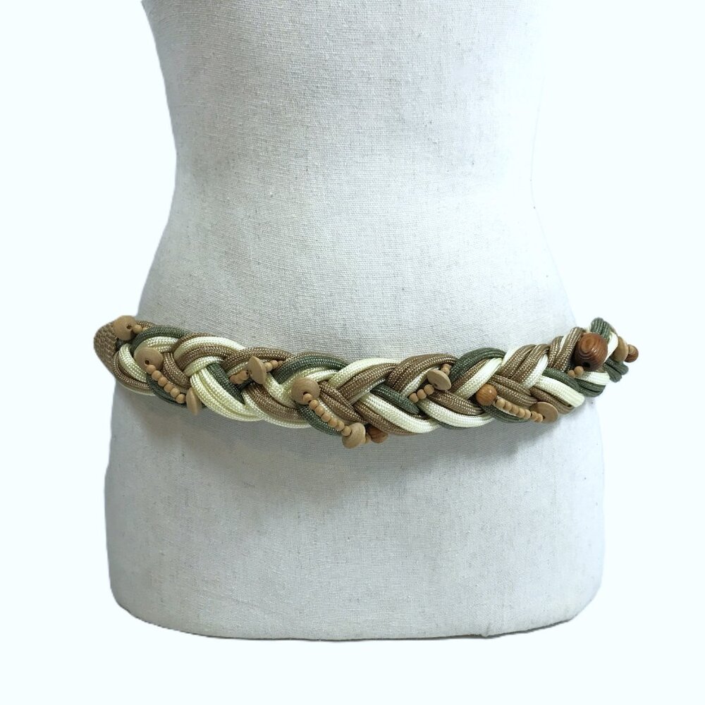 Vintage 90s Y2K Hip Belt Braided Beaded Boho Sz M, Sz L Multicolor